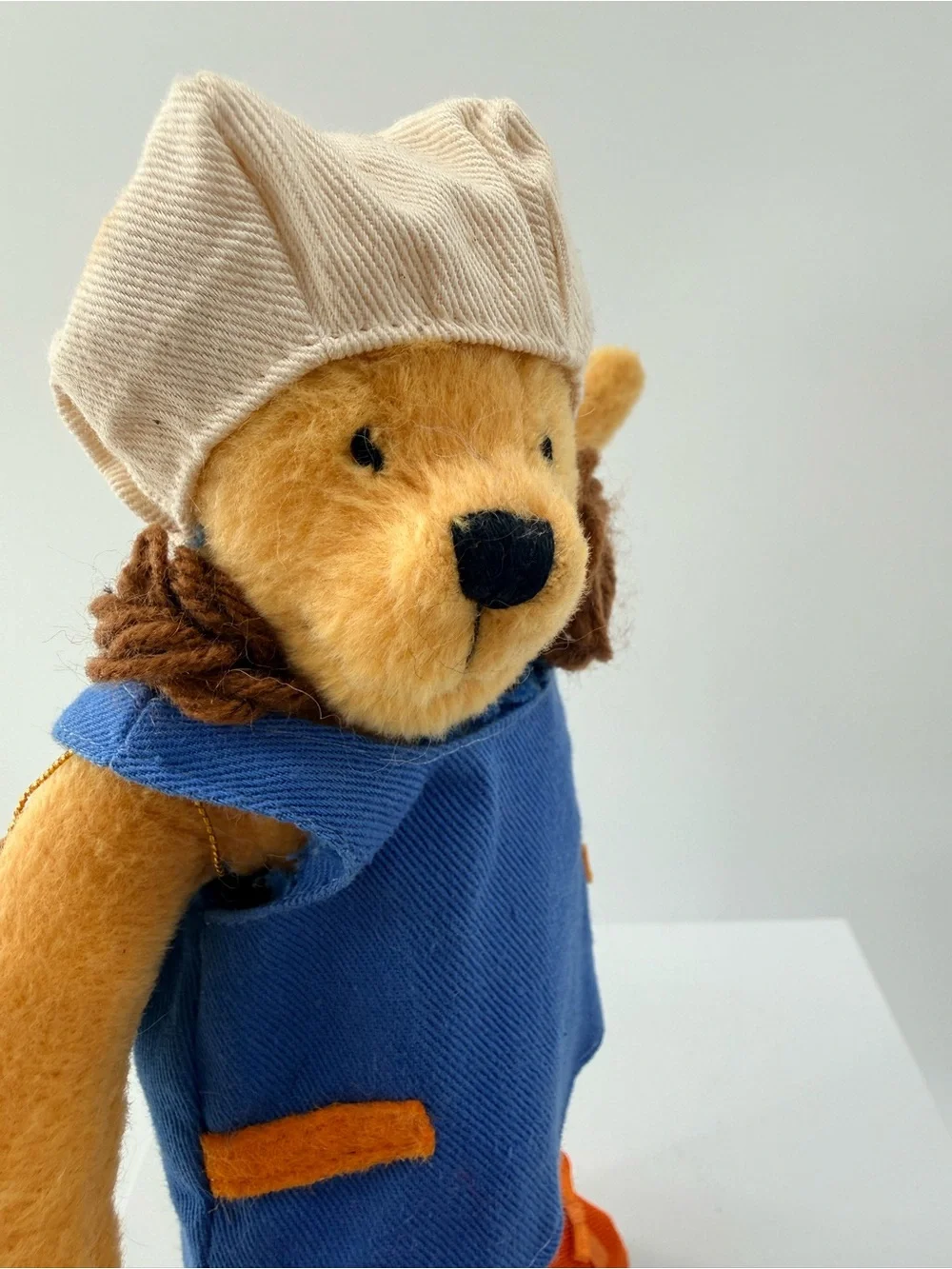 Plush Bear Stuffed Animal in Cream & Blue — Soft Cuddly Toy